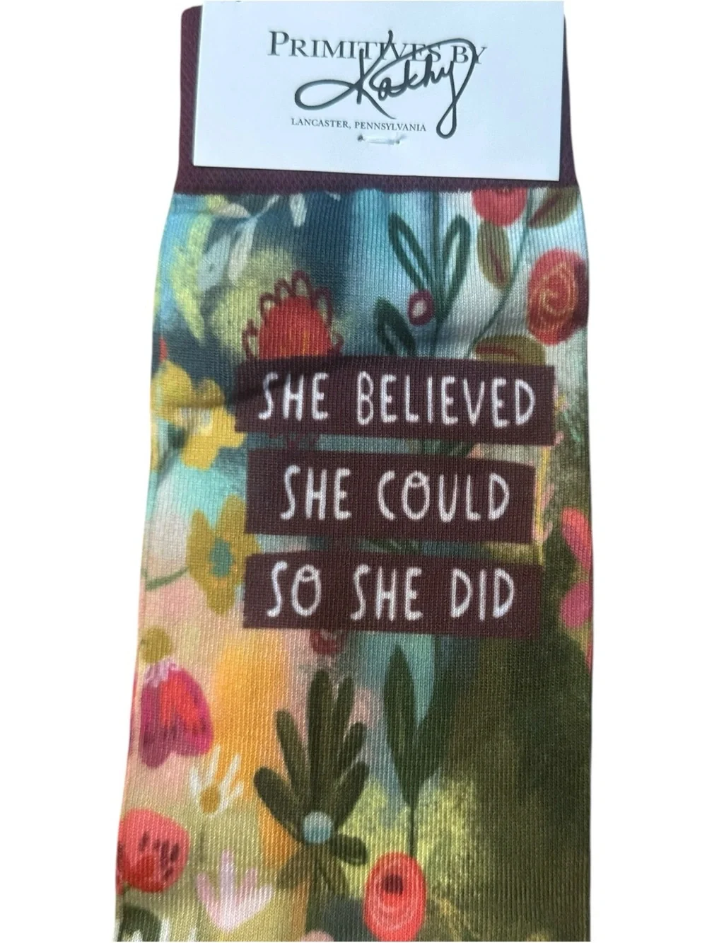 Primitives by Kathy Women’s Floral Socks She Believed She Could So She Did NEW
